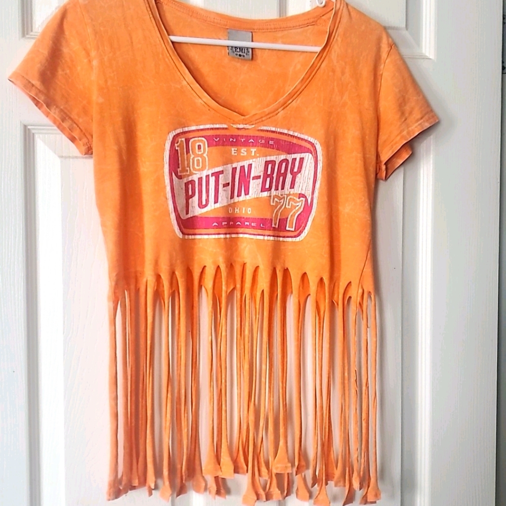 Retro handmade crop fringe t-shirt!